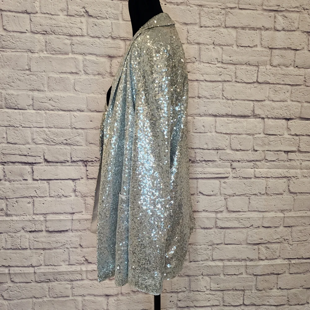 Chelsea28 Silver Sequin Open-Front Jacket, Size Medium - Picture 2 of 9